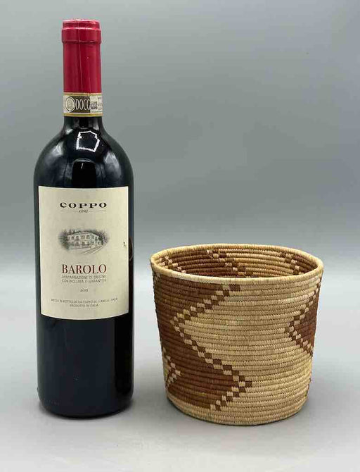 Brown zigzag cylinder tightest weave Batwa basket