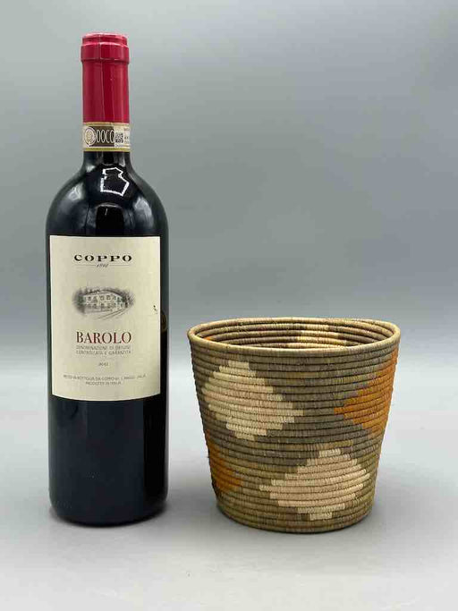 Olive with diamond design cylinder tightest weave Batwa basket