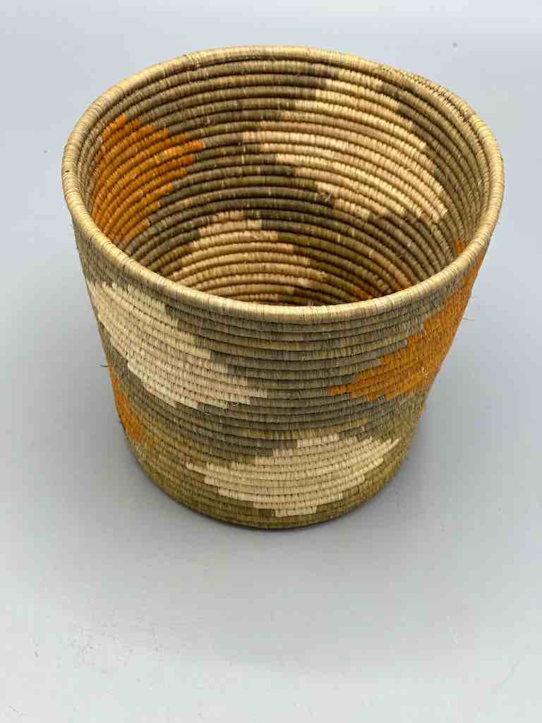 Olive with diamond design cylinder tightest weave Batwa basket