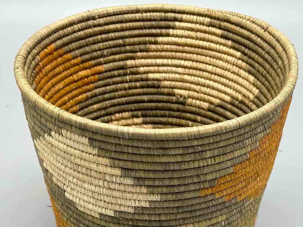 Olive with diamond design cylinder tightest weave Batwa basket