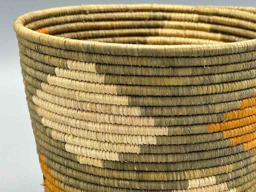 Olive with diamond design cylinder tightest weave Batwa basket