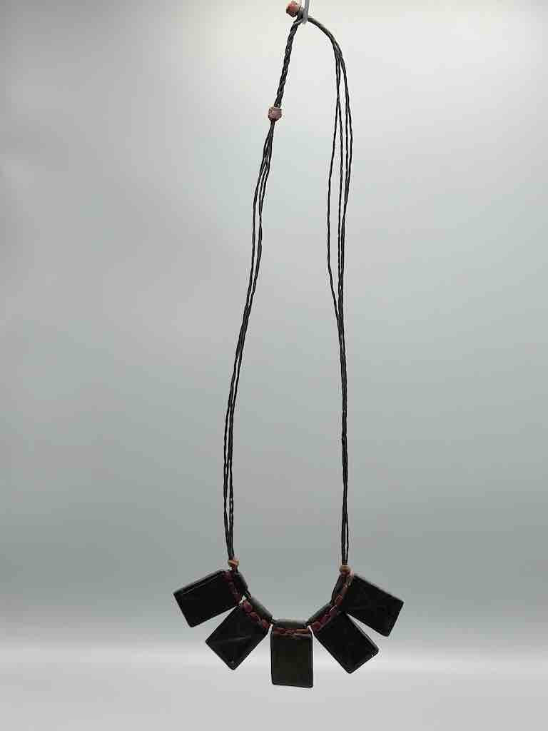 Quintuple GriGri Black Leather Multiple Cord Long Necklace - Mali