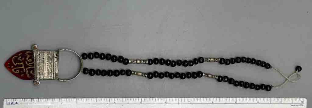 Tuareg InGall Metal & Glass Pendant Black & Metal Bead Necklace - Niger