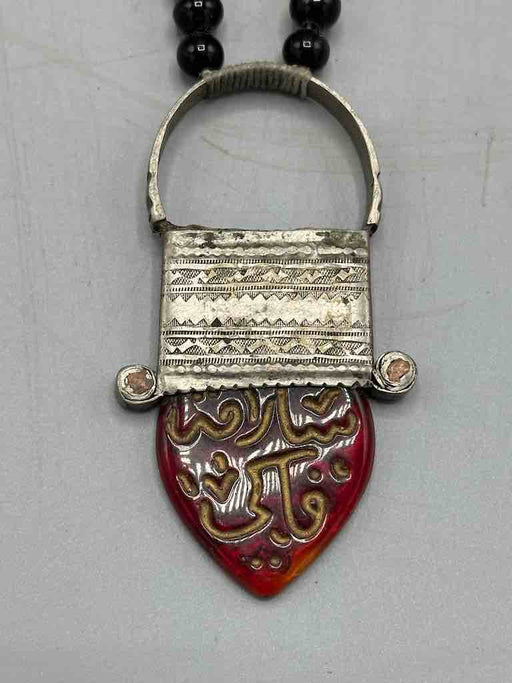 Tuareg InGall Metal & Glass Pendant Black & Metal Bead Necklace - Niger