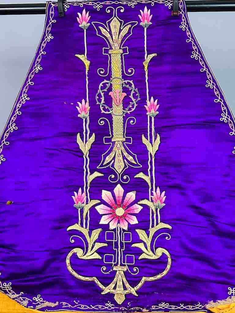 Antique Vietnamese Catholic Nurturing Bird Cross Design Chasuble Authentic Ecclesiastical Garment