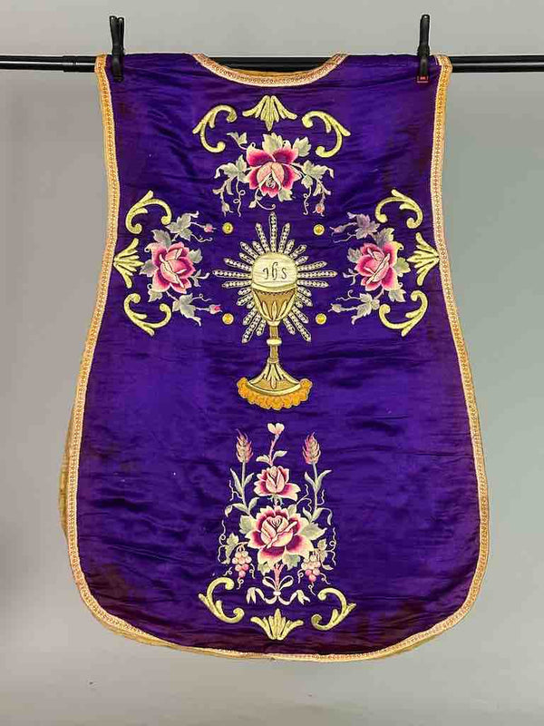 Antique Vietnamese Catholic IHS Chalice Design Chasuble Authentic Ecclesiastical Garment