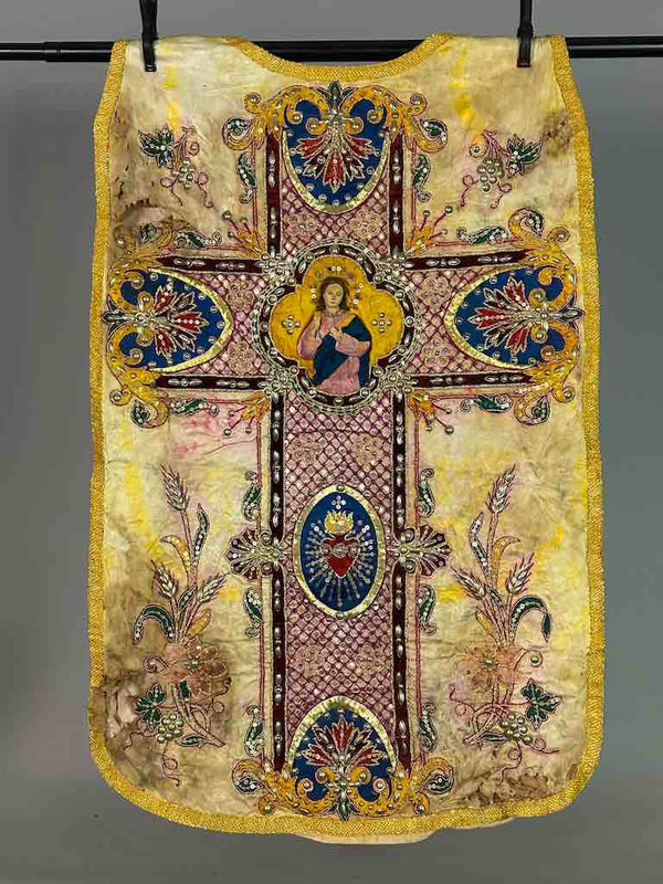 Antique Vietnamese Catholic Female Saint Figure Chasuble Authentic Ecclesiastical Garment