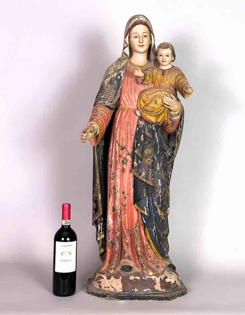 Very Large Antique Vietnamese Catholic Saint Figure Mary & Jesus