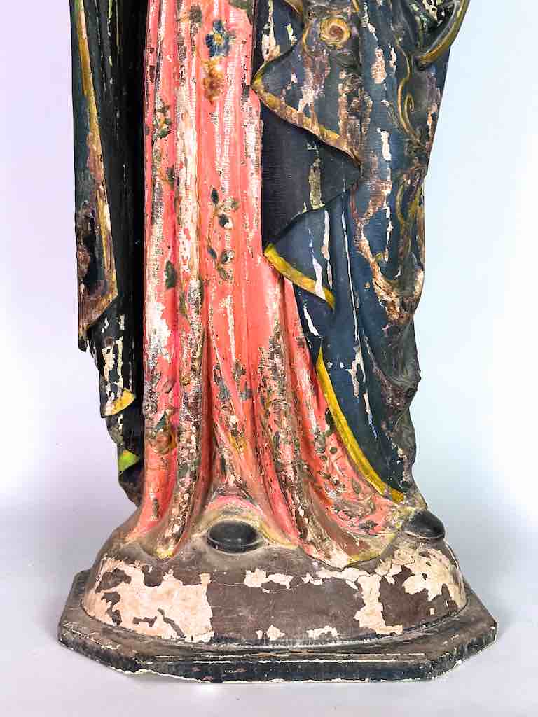 Very Large Antique Vietnamese Catholic Saint Figure Mary & Jesus