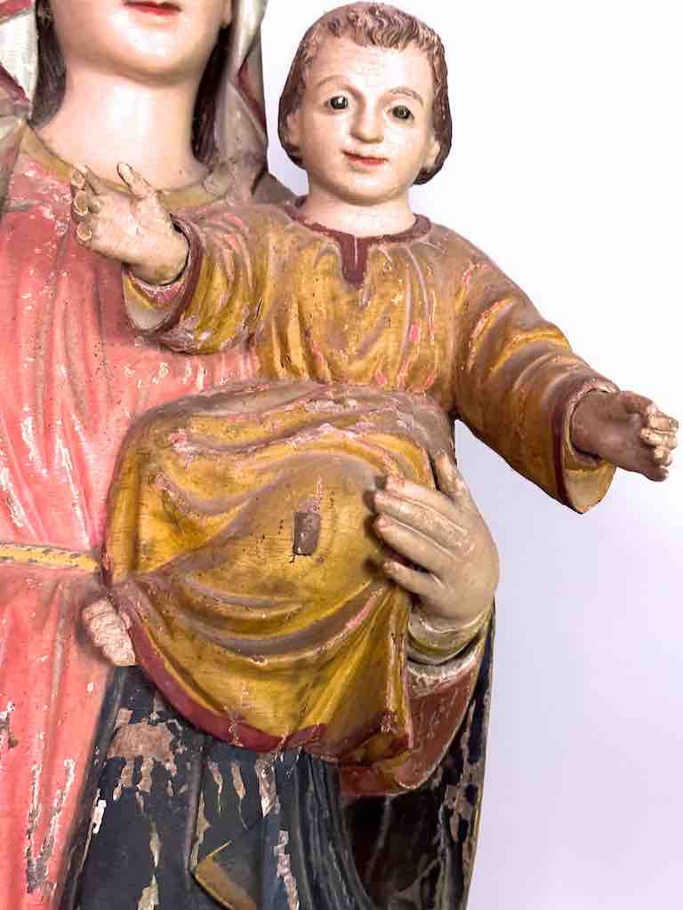 Very Large Antique Vietnamese Catholic Saint Figure Mary & Jesus