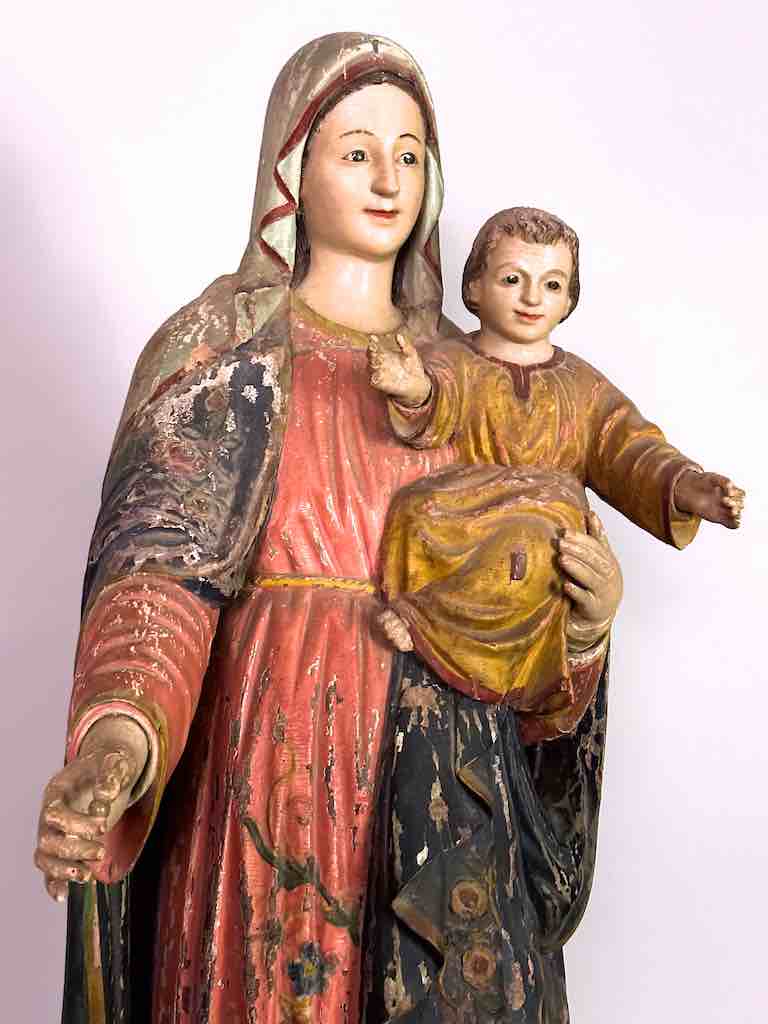 Very Large Antique Vietnamese Catholic Saint Figure Mary & Jesus