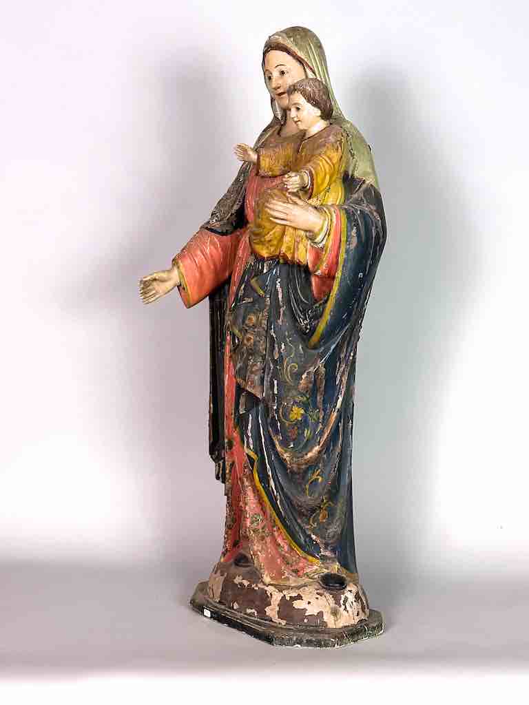 Very Large Antique Vietnamese Catholic Saint Figure Mary & Jesus