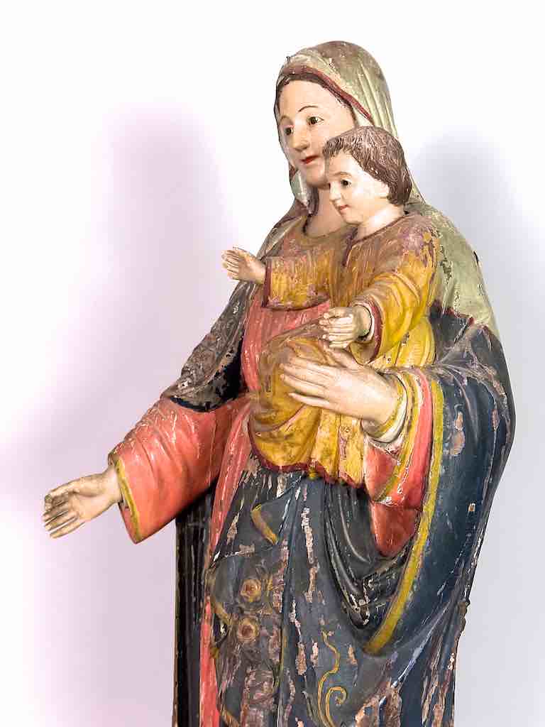 Very Large Antique Vietnamese Catholic Saint Figure Mary & Jesus