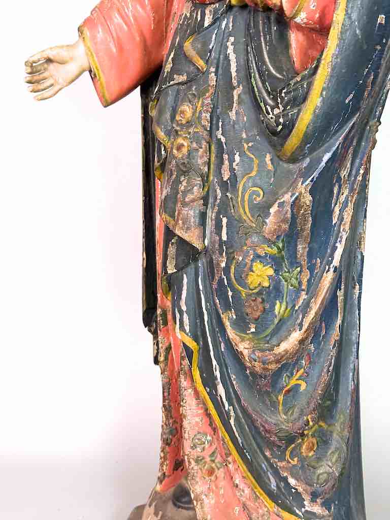 Very Large Antique Vietnamese Catholic Saint Figure Mary & Jesus