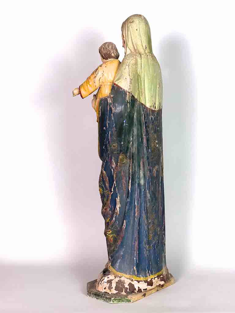 Very Large Antique Vietnamese Catholic Saint Figure Mary & Jesus