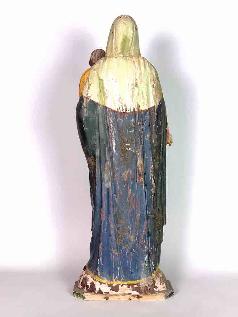 Very Large Antique Vietnamese Catholic Saint Figure Mary & Jesus