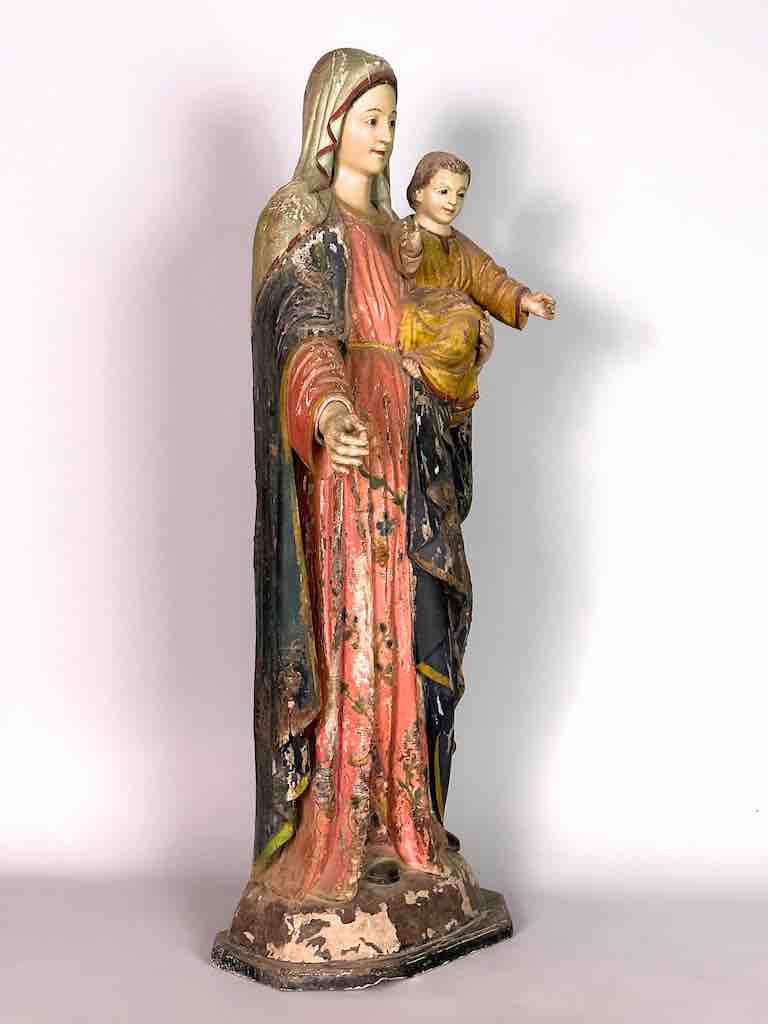 Very Large Antique Vietnamese Catholic Saint Figure Mary & Jesus