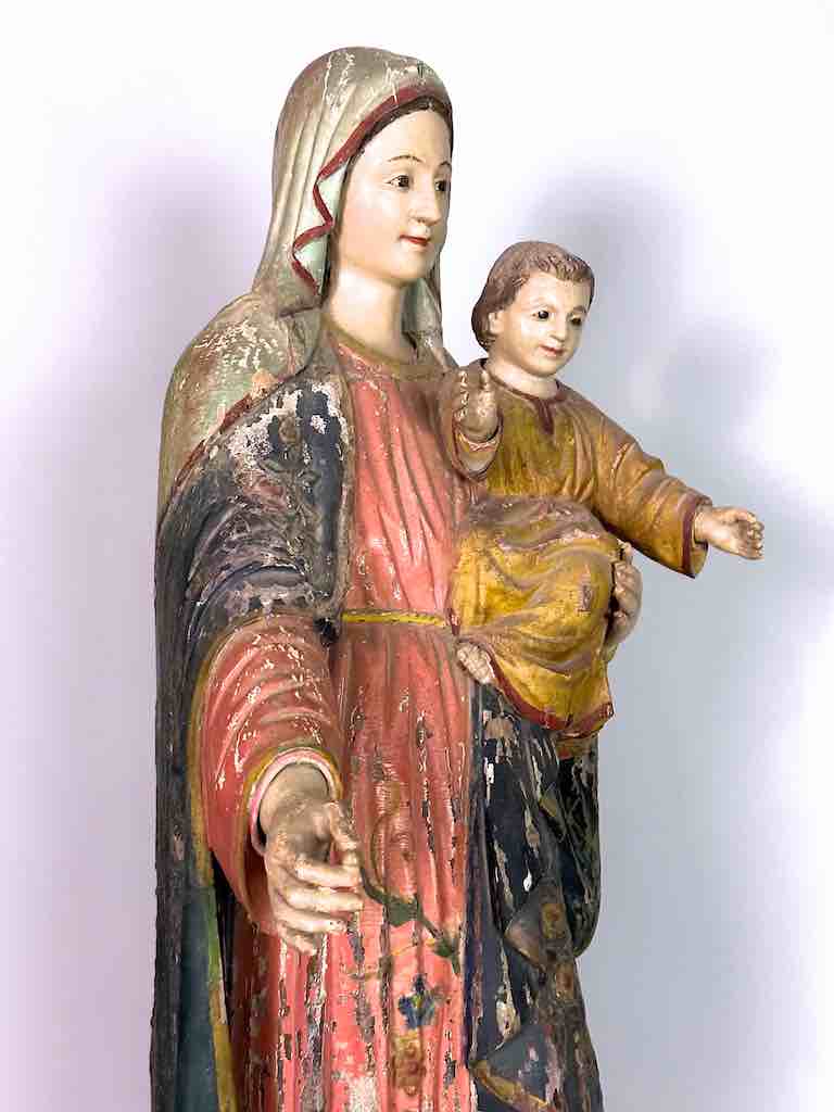 Very Large Antique Vietnamese Catholic Saint Figure Mary & Jesus