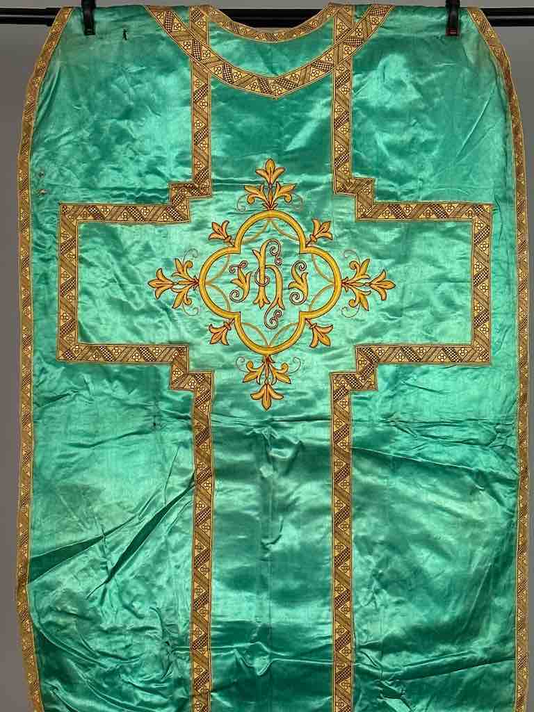 Antique Vietnamese Catholic IHS Design Chasuble Authentic Ecclesiastical Garment