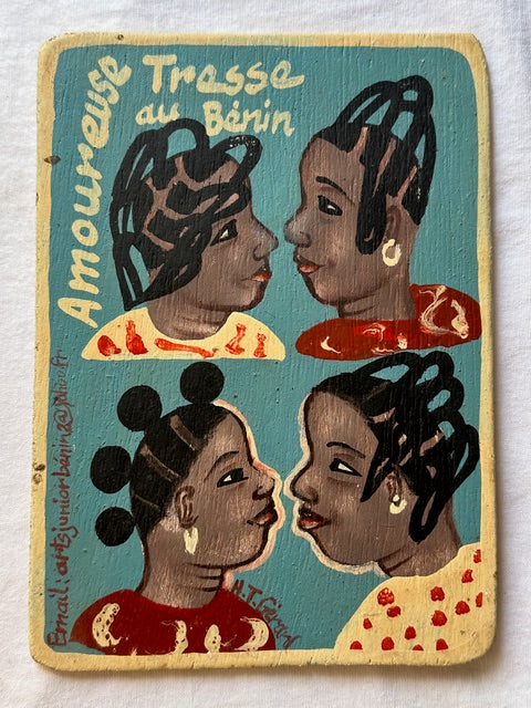 Original Small Beauty Salon Sign Painting on Wood from Benin