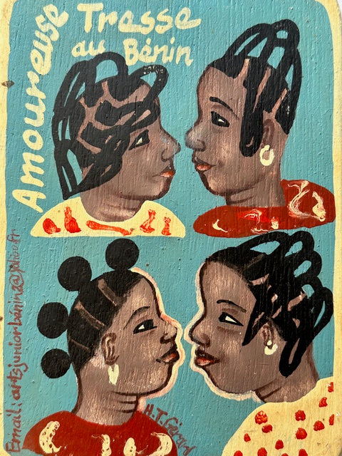 Original Small Beauty Salon Sign Painting on Wood from Benin