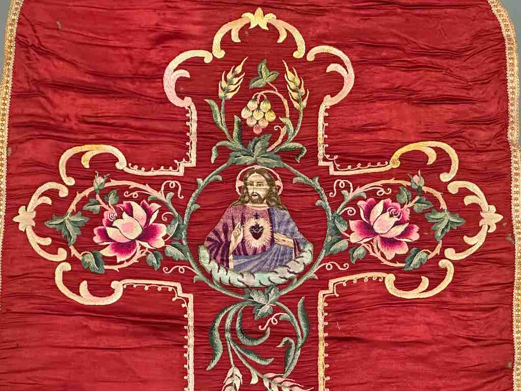 Antique Vietnamese Catholic Jesus Christ Design Chasuble Authentic Ecclesiastical Garment
