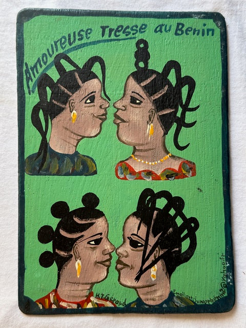 Original Small Beauty Salon Sign Painting on Wood from Benin