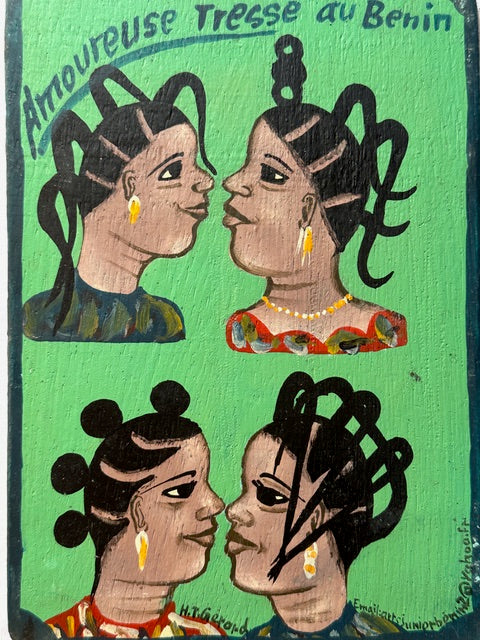 Original Small Beauty Salon Sign Painting on Wood from Benin