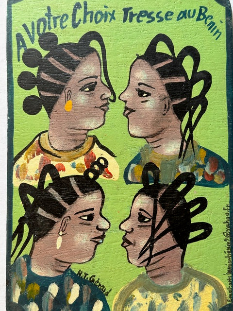 Original Small Beauty Salon Sign Painting on Wood from Benin