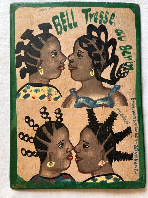 Original Small Beauty Salon Sign Painting on Wood from Benin