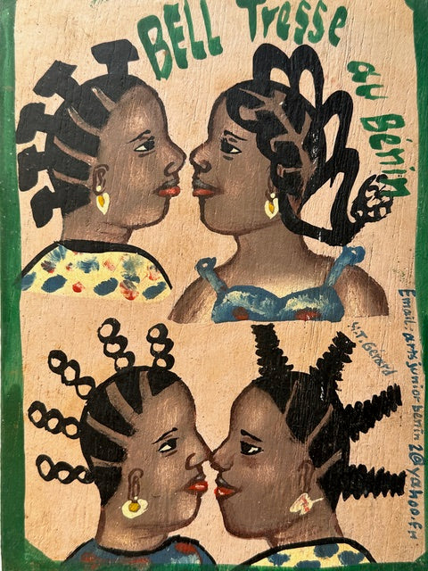 Original Small Beauty Salon Sign Painting on Wood from Benin