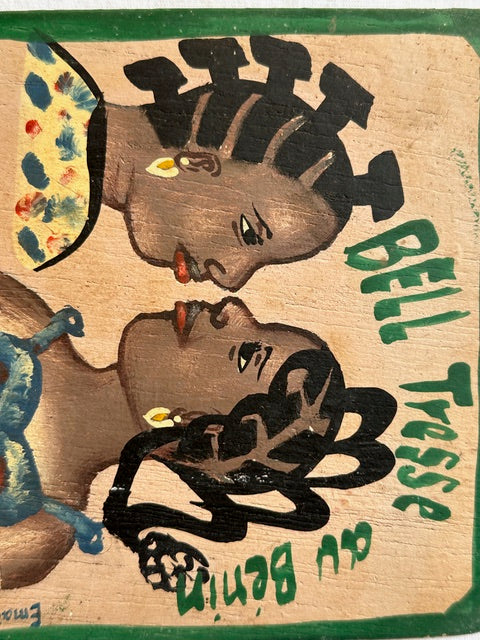 Original Small Beauty Salon Sign Painting on Wood from Benin