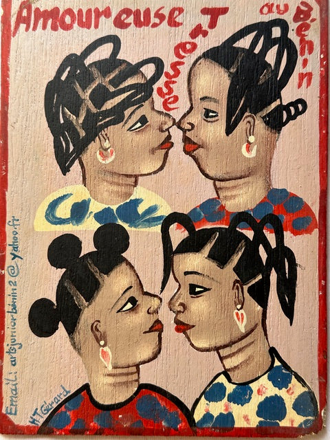 Original Small Beauty Salon Sign Painting on Wood from Benin