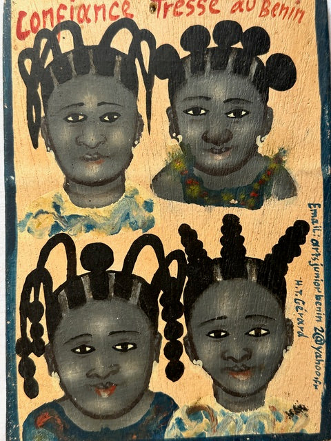 Original Small Beauty Salon Sign Painting on Wood from Benin