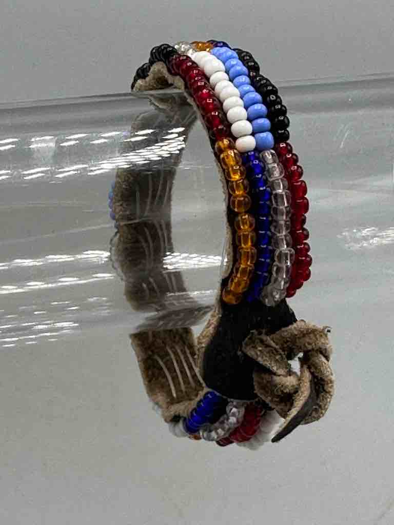 Maasai Leather Grigri Amulet Beaded Bracelet - Tanzania