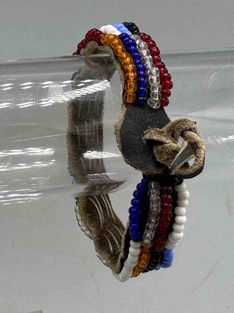 Maasai Leather Grigri Amulet Beaded Bracelet - Tanzania