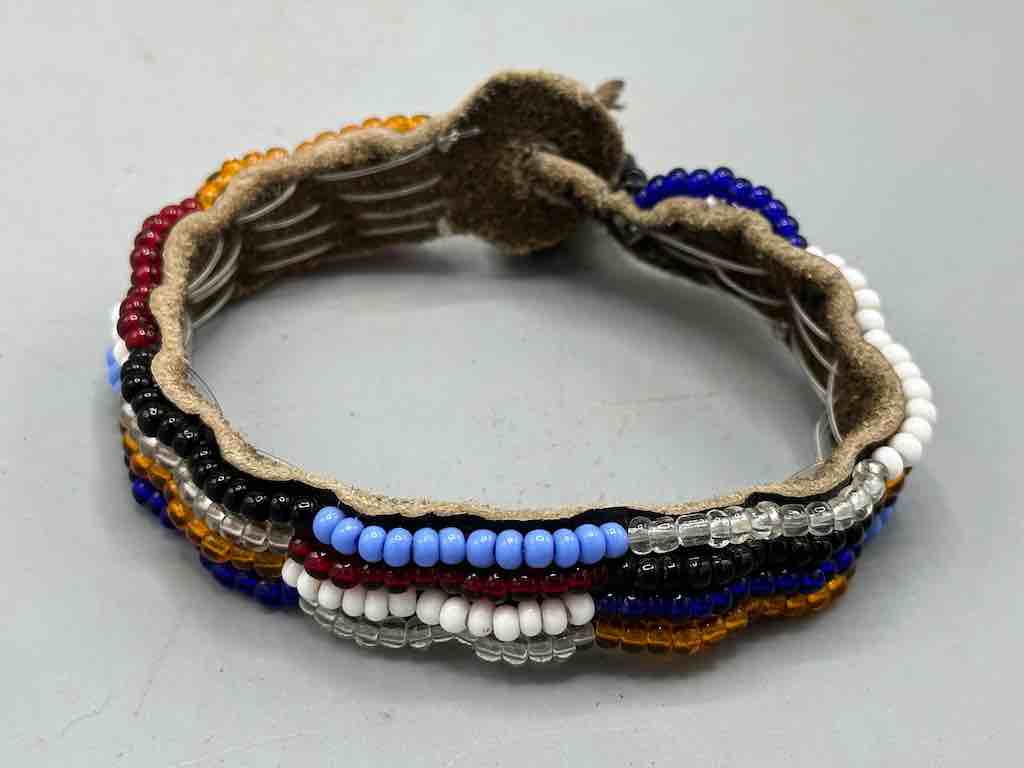 Maasai Leather Grigri Amulet Beaded Bracelet - Tanzania