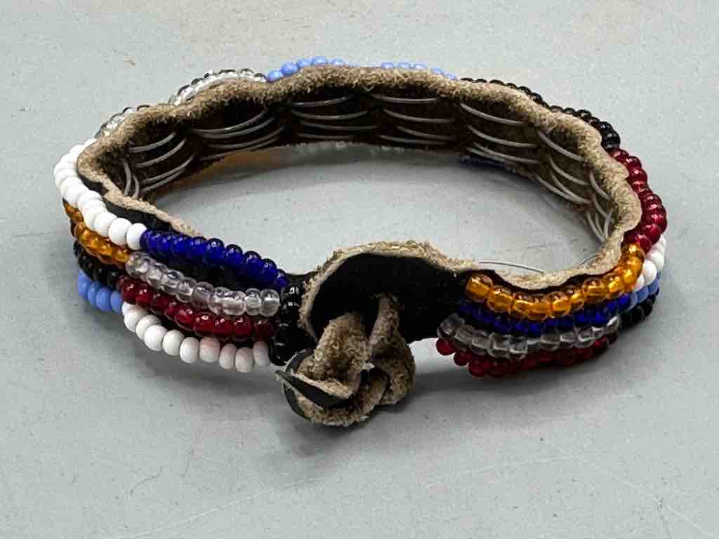 Maasai Leather Grigri Amulet Beaded Bracelet - Tanzania