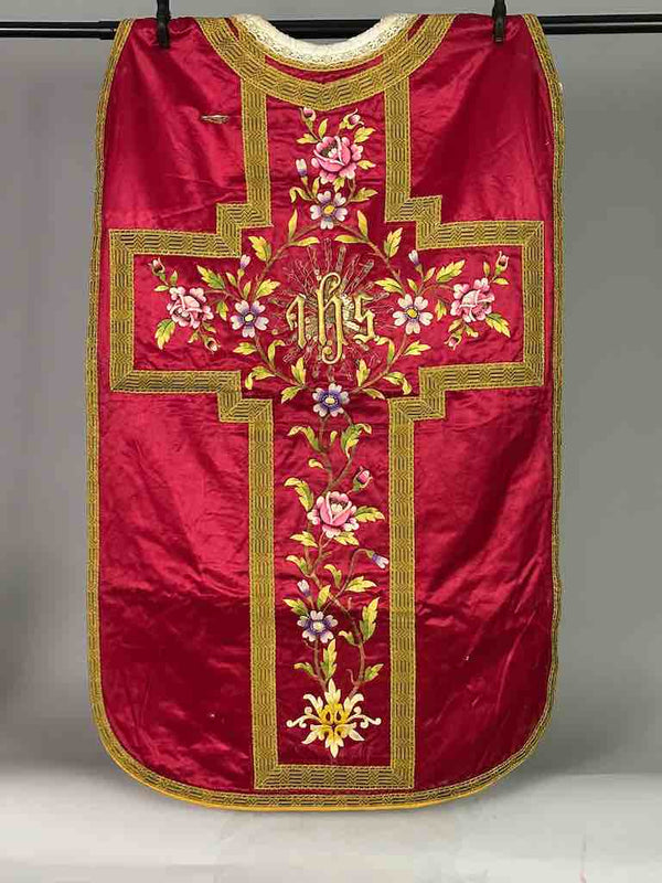 Antique Vietnamese Catholic IHS Design Chasuble Authentic Ecclesiastical Garment