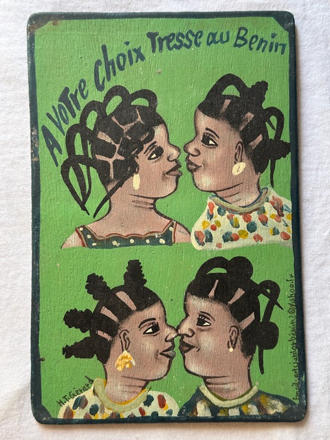 Original Small Beauty Salon Sign Painting on Wood from Benin