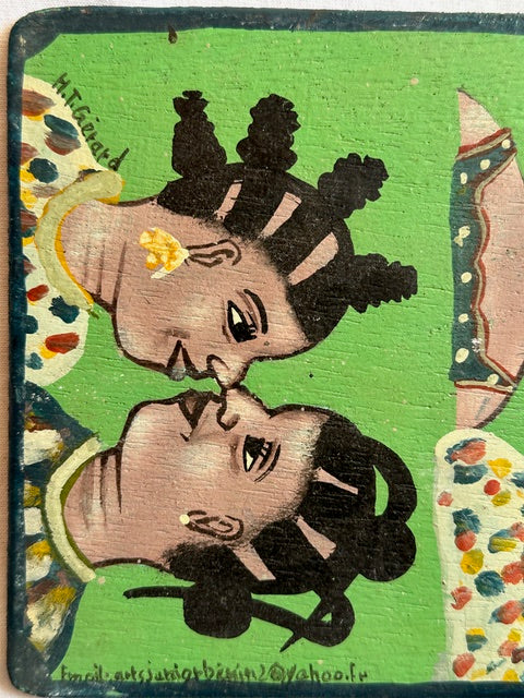 Original Small Beauty Salon Sign Painting on Wood from Benin