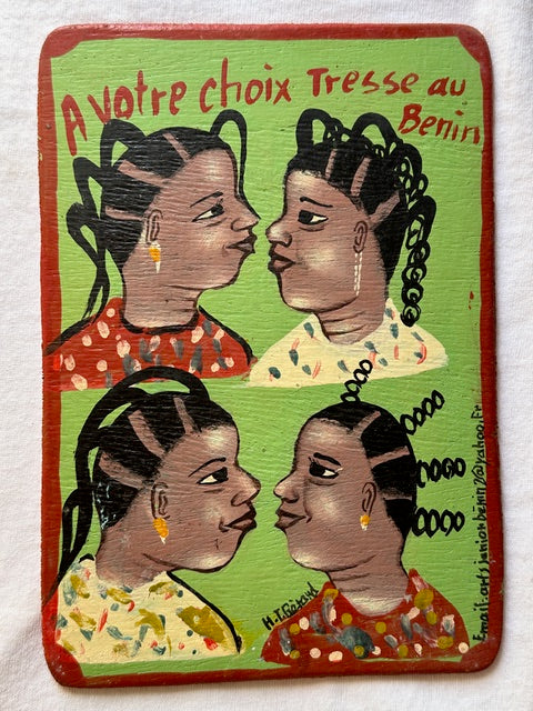 Original Small Beauty Salon Sign Painting on Wood from Benin