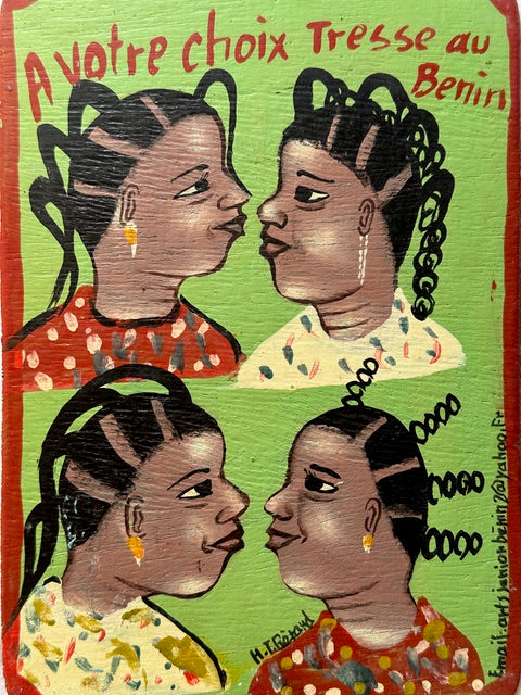 Original Small Beauty Salon Sign Painting on Wood from Benin