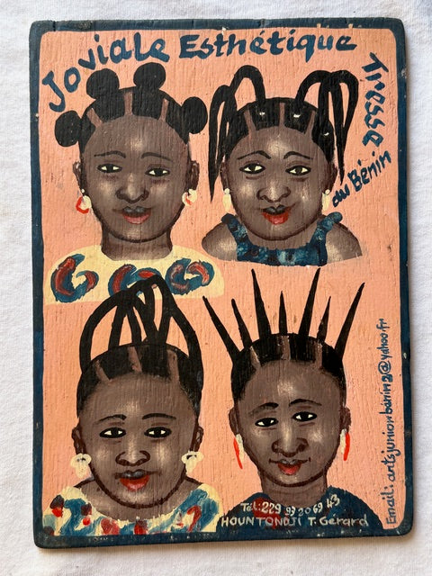 Original Small Beauty Salon Sign Painting on Wood from Benin