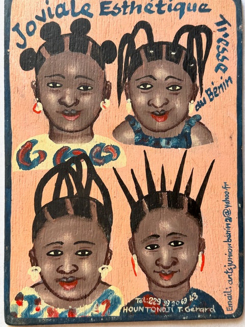 Original Small Beauty Salon Sign Painting on Wood from Benin