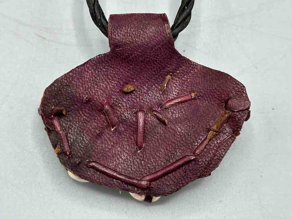 Leather & Cowrie Shell Brass Gold Weight Maroon Pendant Necklace - Mali