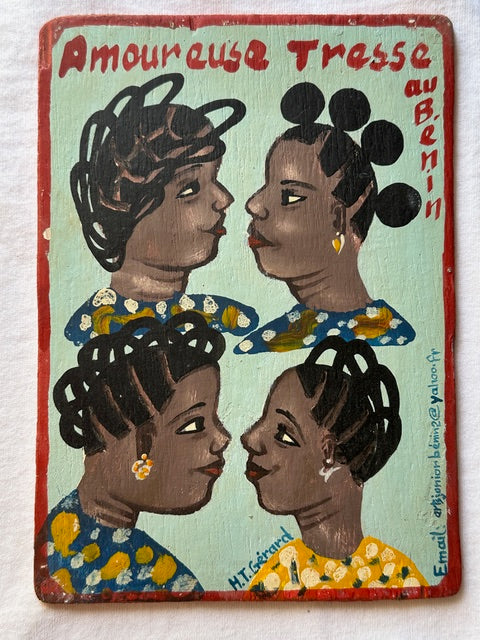 Original Small Beauty Salon Sign Painting on Wood from Benin