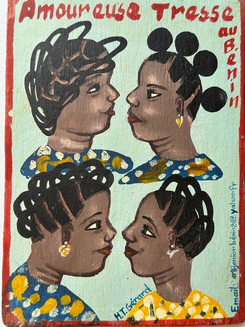 Original Small Beauty Salon Sign Painting on Wood from Benin