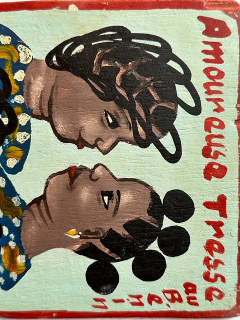 Original Small Beauty Salon Sign Painting on Wood from Benin