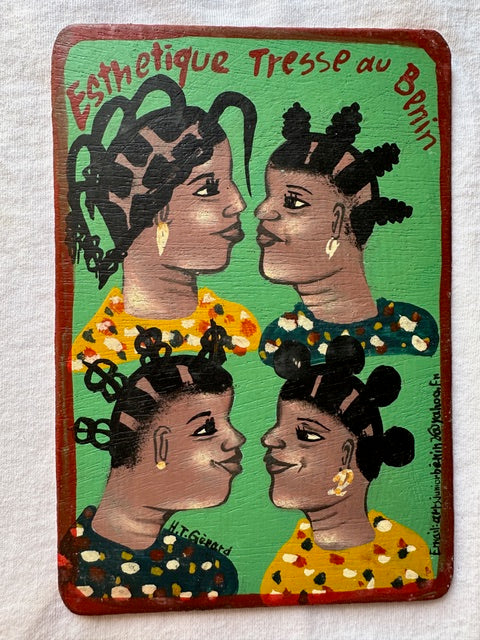 Original Small Beauty Salon Sign Painting on Wood from Benin